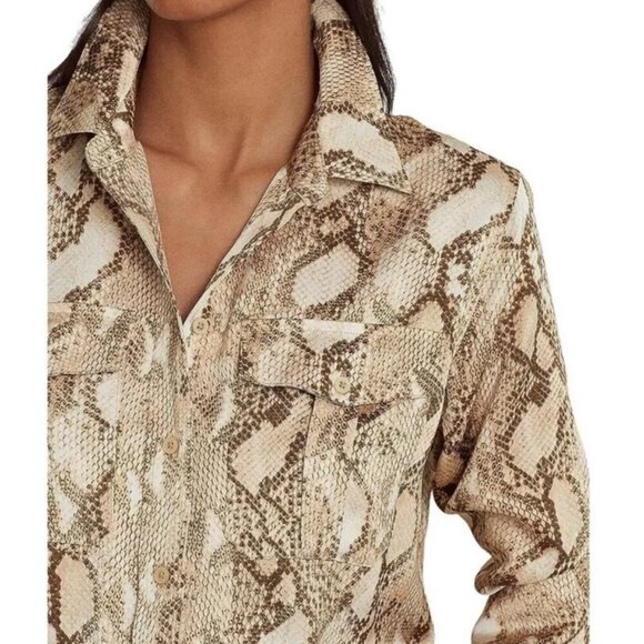 LAUREN RALPH LAUREN BLOUSE SZ S SNAKESKIN PRINT CHARMEUSE VERSATIL SOPHISTICATED - Picture 3 of 16